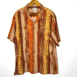 Luau Button Front Silk Shirt Men's XL‎ Orange/Brown